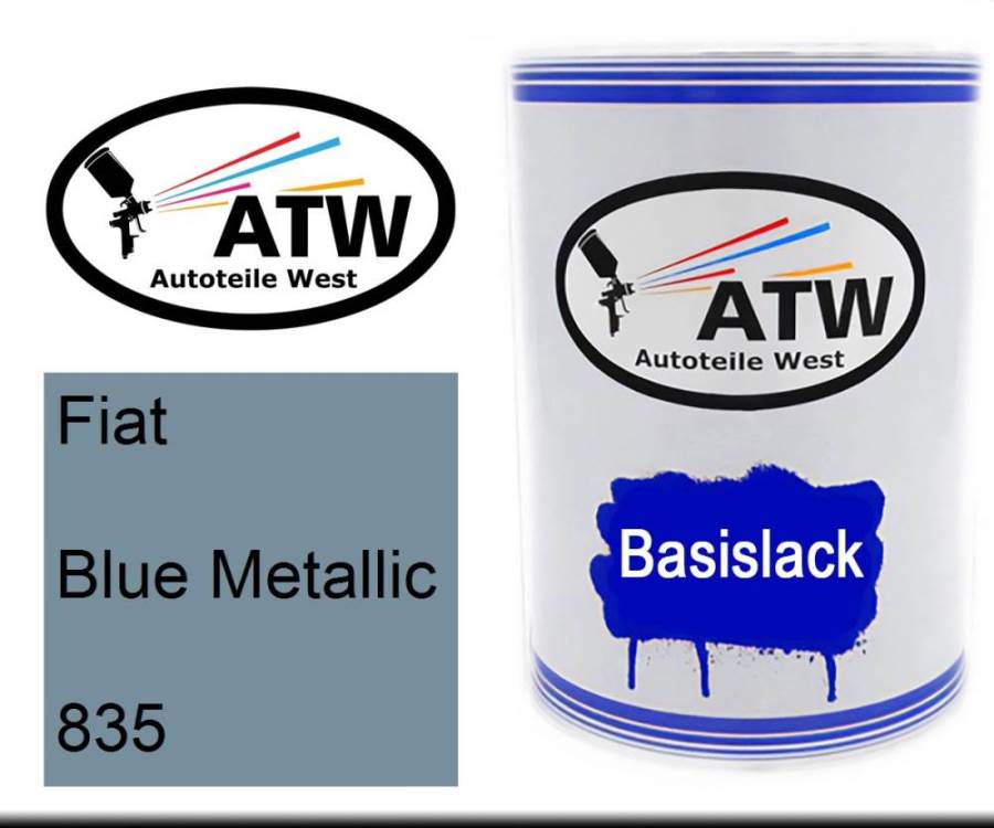 Fiat, Blue Metallic, 835: 500ml Lackdose, von ATW Autoteile West.